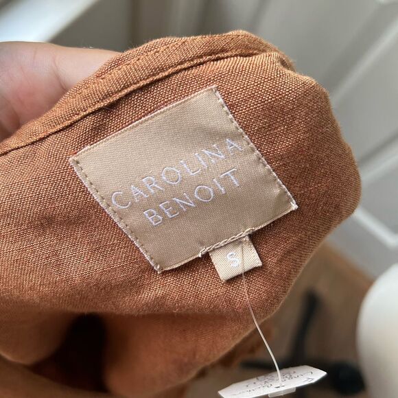 NWT Carolina Benoit It's A Poem Linen Button Down Top Brown Size Small - Picture 5 of 7